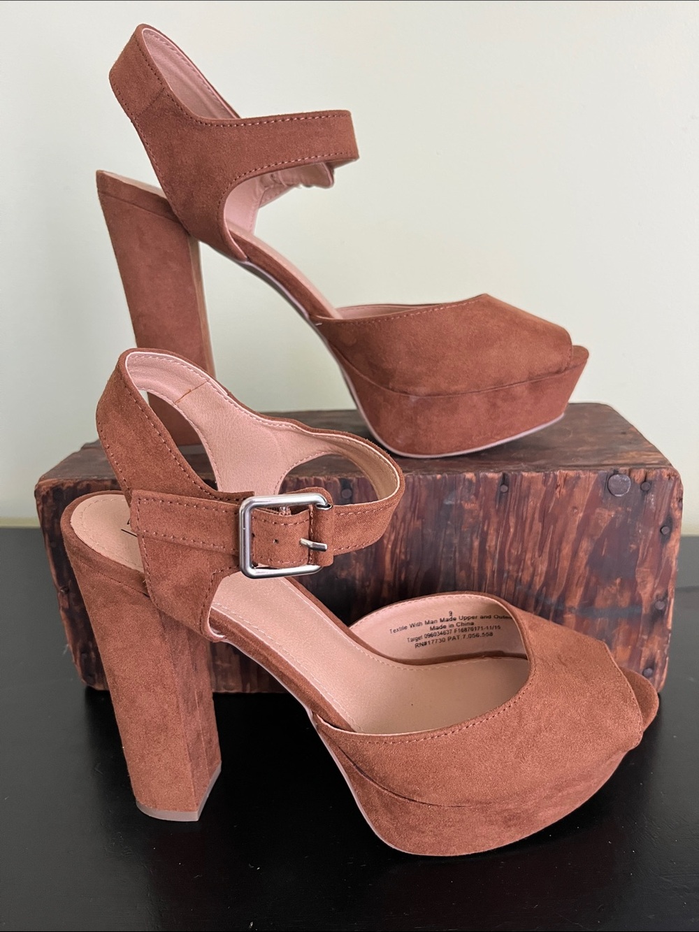 Mossimo Brown Suede Platform Peep-Toe Sandals with Ankle Buckle